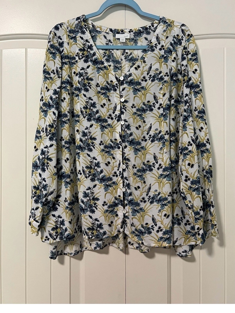J Jill Women’s Petite Long Sleeve Button Down Floral Print Blouse Size Lp NWOT